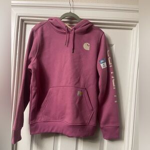 Carhartt Pink Hoodie with white logo size M